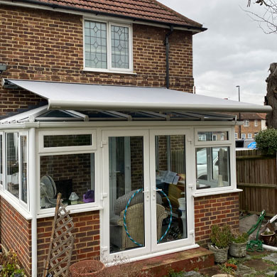 Awning above a conservatory
